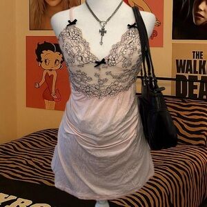 Jessica Simpson Baby Pink & Black Floral Lace Lingerie Dress – M